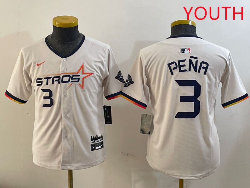 Youth Houston Astros #3 Pena Cream Three generations Joint Name 2025 Nike MLB Jersey style 41111->youth mlb jersey->Youth Jersey